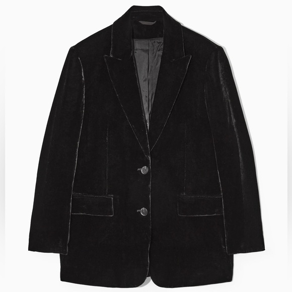COS Jackets & Blazers - COS Silk-Blend Relaxed Fit Black Velvet Blazer